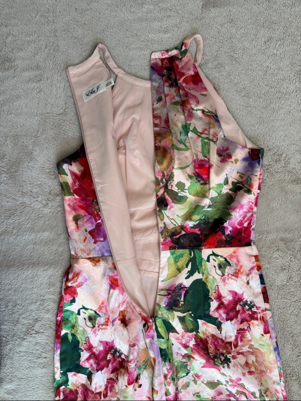 Eliza J Floral Halter Satin-feel Dress in Pink, Green and Red Sz 6 Ruched Sash - Picture 11 of 11